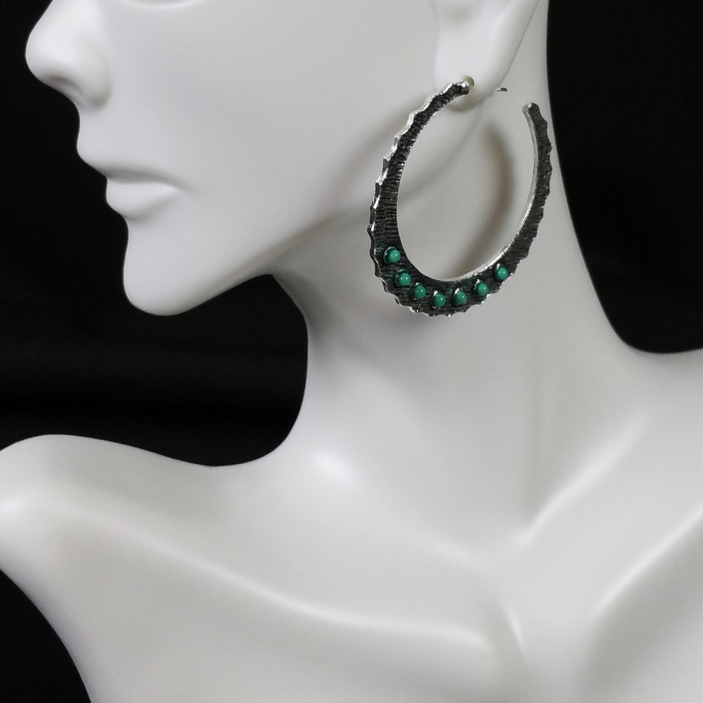 Melody Silver Simulated Turquoise Hoop Earrings